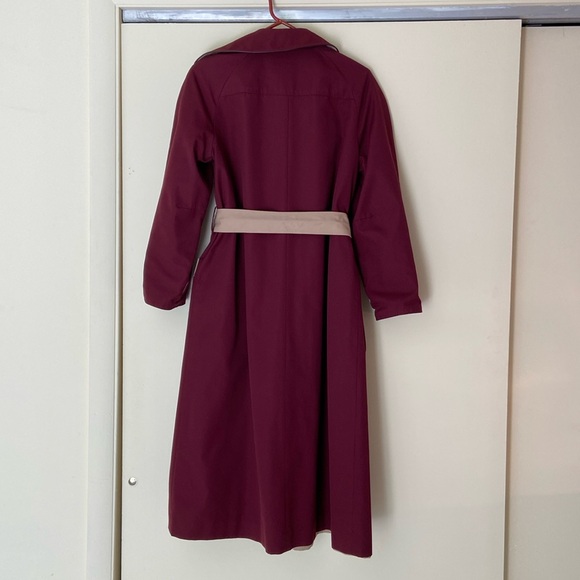 Vintage Etienne Aigner Reversible Burgundy Tan Trench Coat Belted Wrap Size 6 - Picture 5 of 16